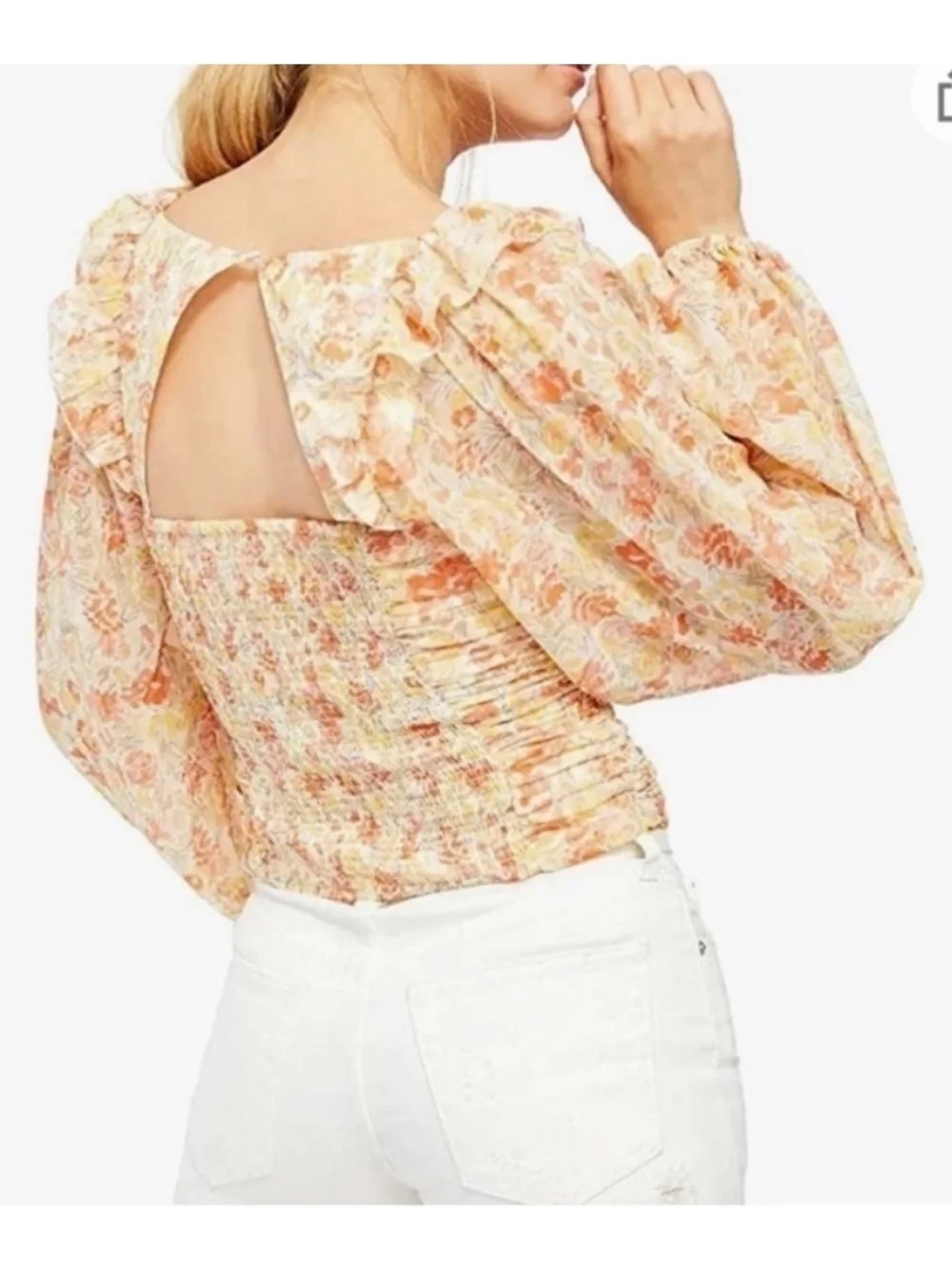Free People Mabel Printed Blouse Spring Combo Floral Smocked Boho Top